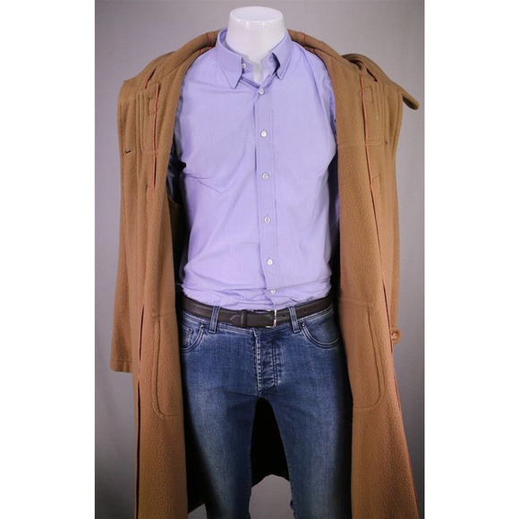 Calvin Klein Vintage 1980's Camel Brown Wool Hooded Duffle Coat Men's Large - Picture 7 of 8